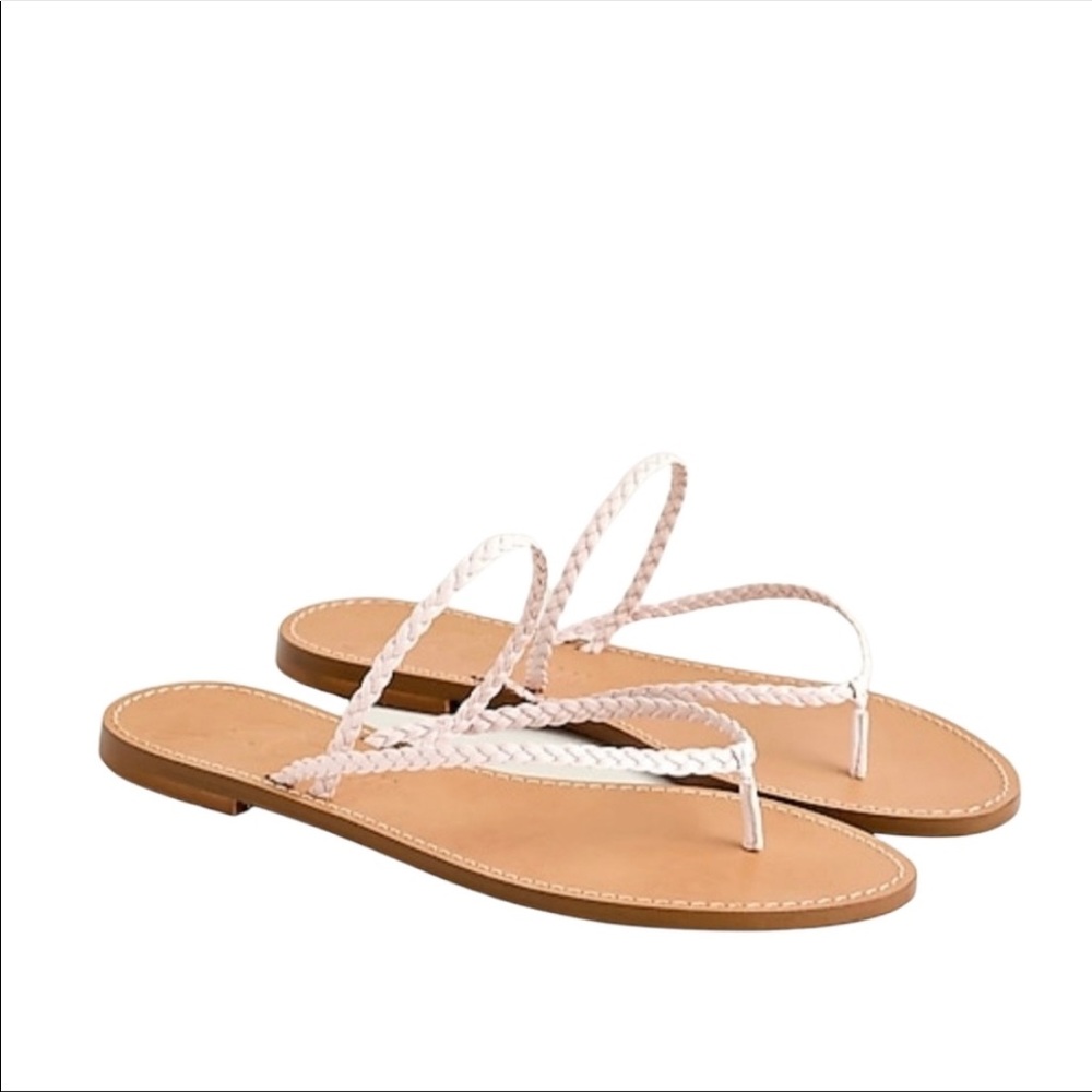 NWT J. Crew Pale Pink/Beige Capri Leather braided Two Strap flip flops 10.